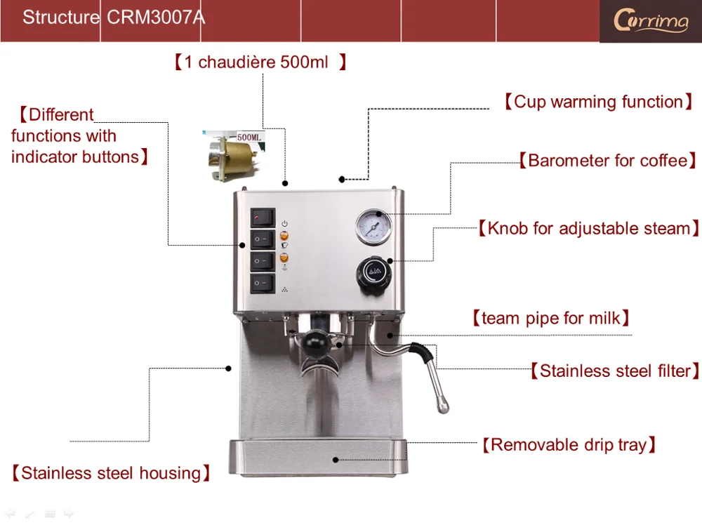 Hot Sale Model The CRM 3007L Espresso Maker And Coffee Machine From Corrima Elevate Your Coffee Game 6