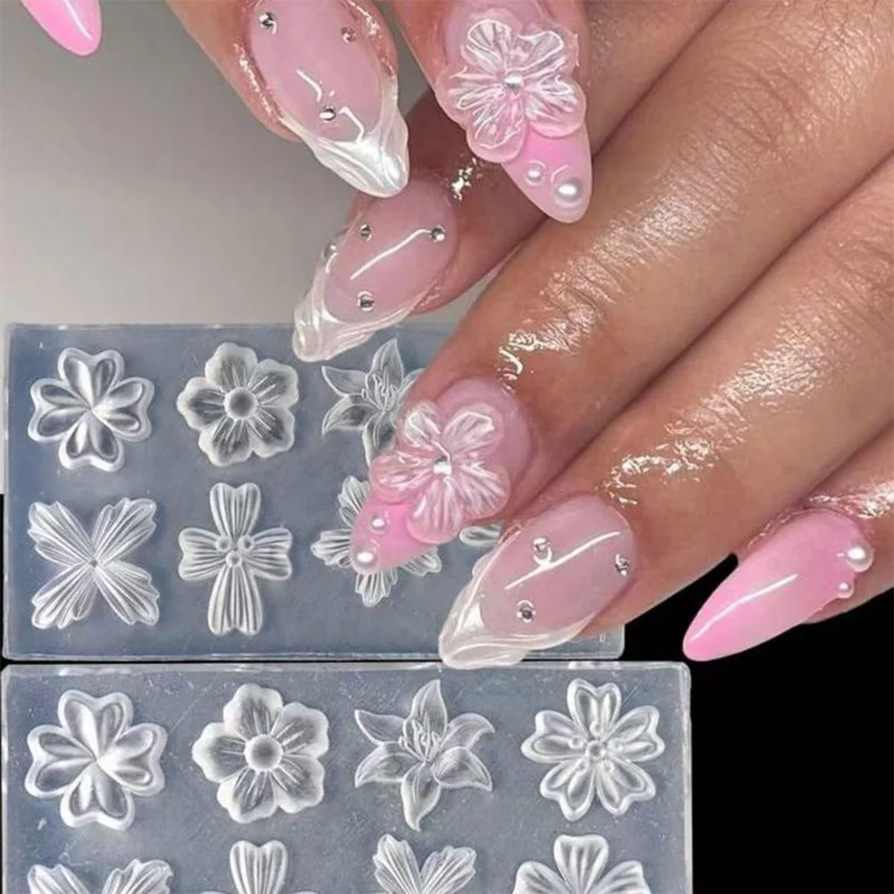 봄꽃 꽃잎 실리콘 네일 몰드 백합 벚꽃 플로럴 DIY 디자인 매니큐어 템플릿 조각 네일 아트 스텐실 도구