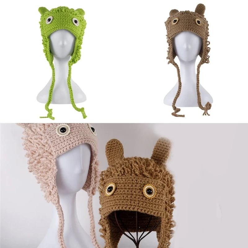 

Womens Winter Peruvian Cover Ears Beanie Hat Ear Flap Sherpas Ski Snow Hats Knit Ear Strap Hat