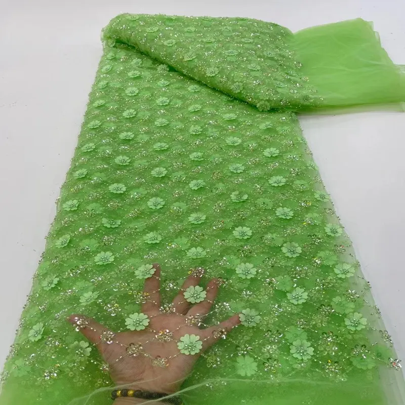 

French tulle Lace Fabric with beads Luxury African Lace Fabric with sequins TS2053
