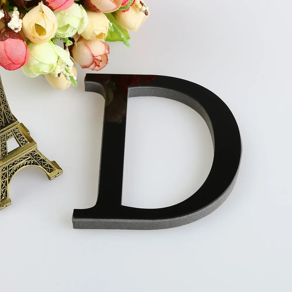 26 Letters DIY 3D Mirror Acrylic Wall Sticker Ornaments Black English Alphabet Decals Home Decor Wall Art Mural Party Decoration