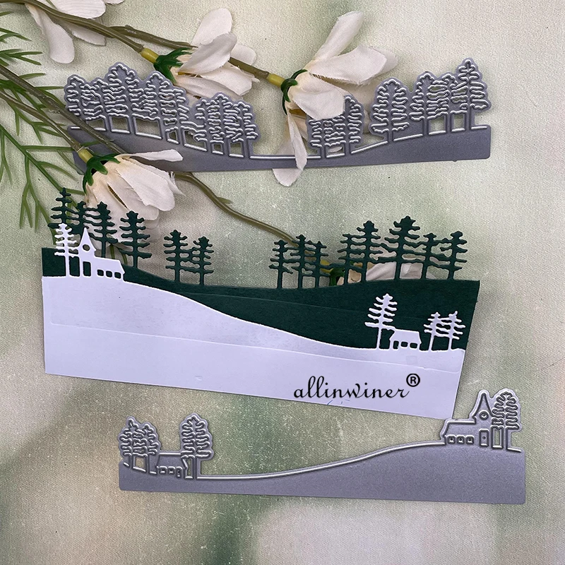 

Snow tree house hillside Metal Cutting Dies Stencils Die Cut for DIY Scrapbooking Album Paper Card Embossing