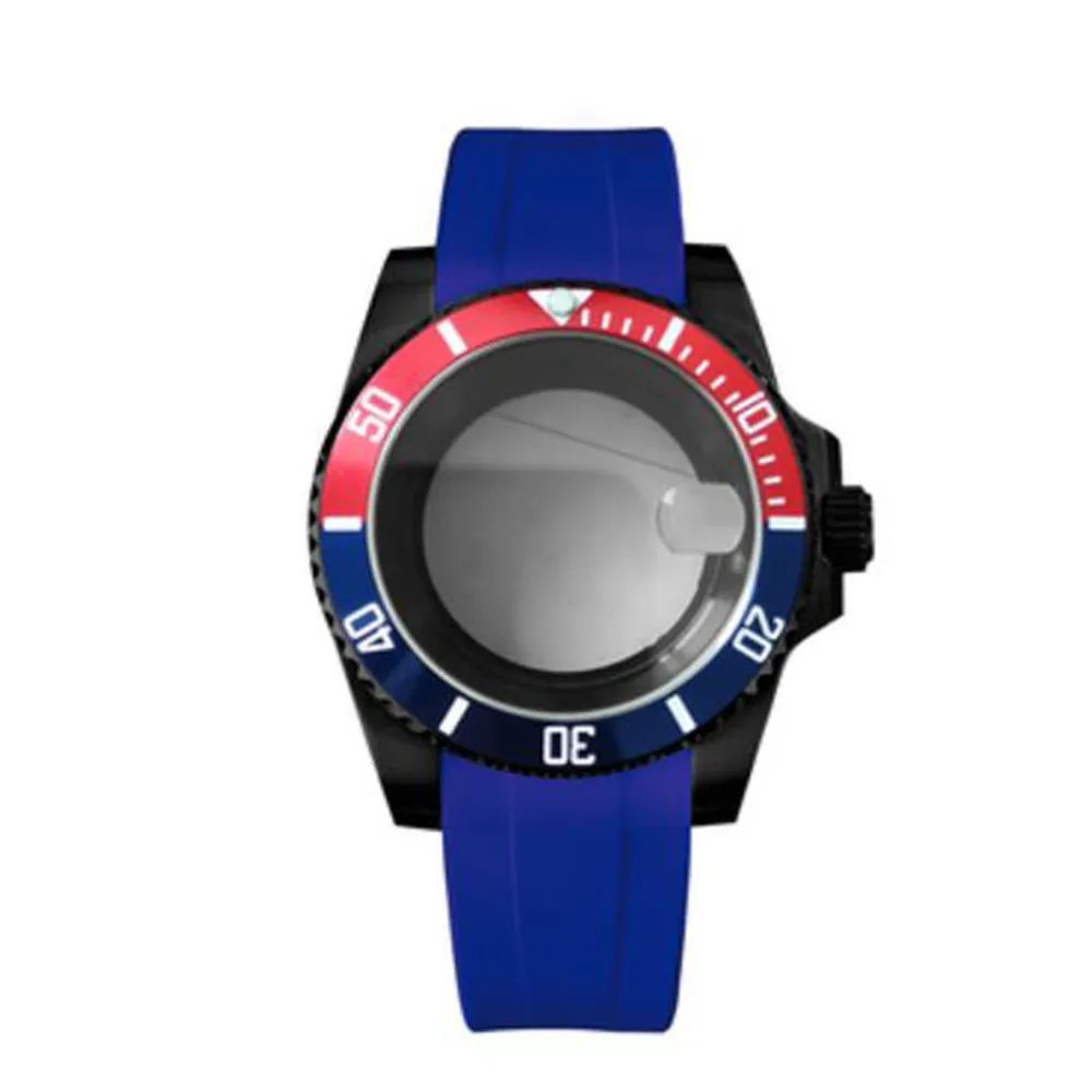 

Sapphire Magnifying Glass Case Blue Strap 316L Stainless Steel Electroplated Black Transparent Bottom Case for NH35/36 Movement