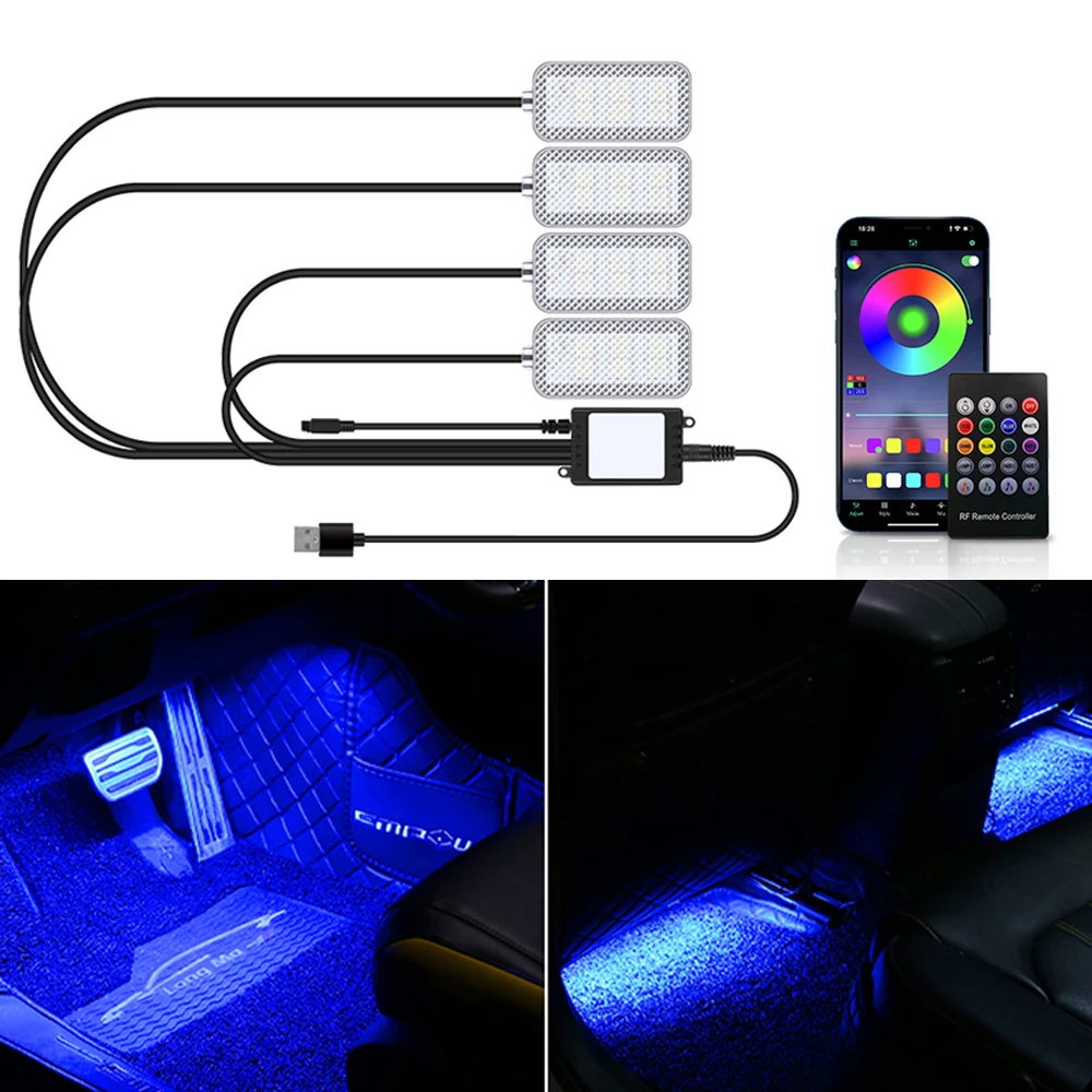 LED Car Lights Environment Decorative with APP control Interior Ambient Atmosphere Foot Light USB Lighter