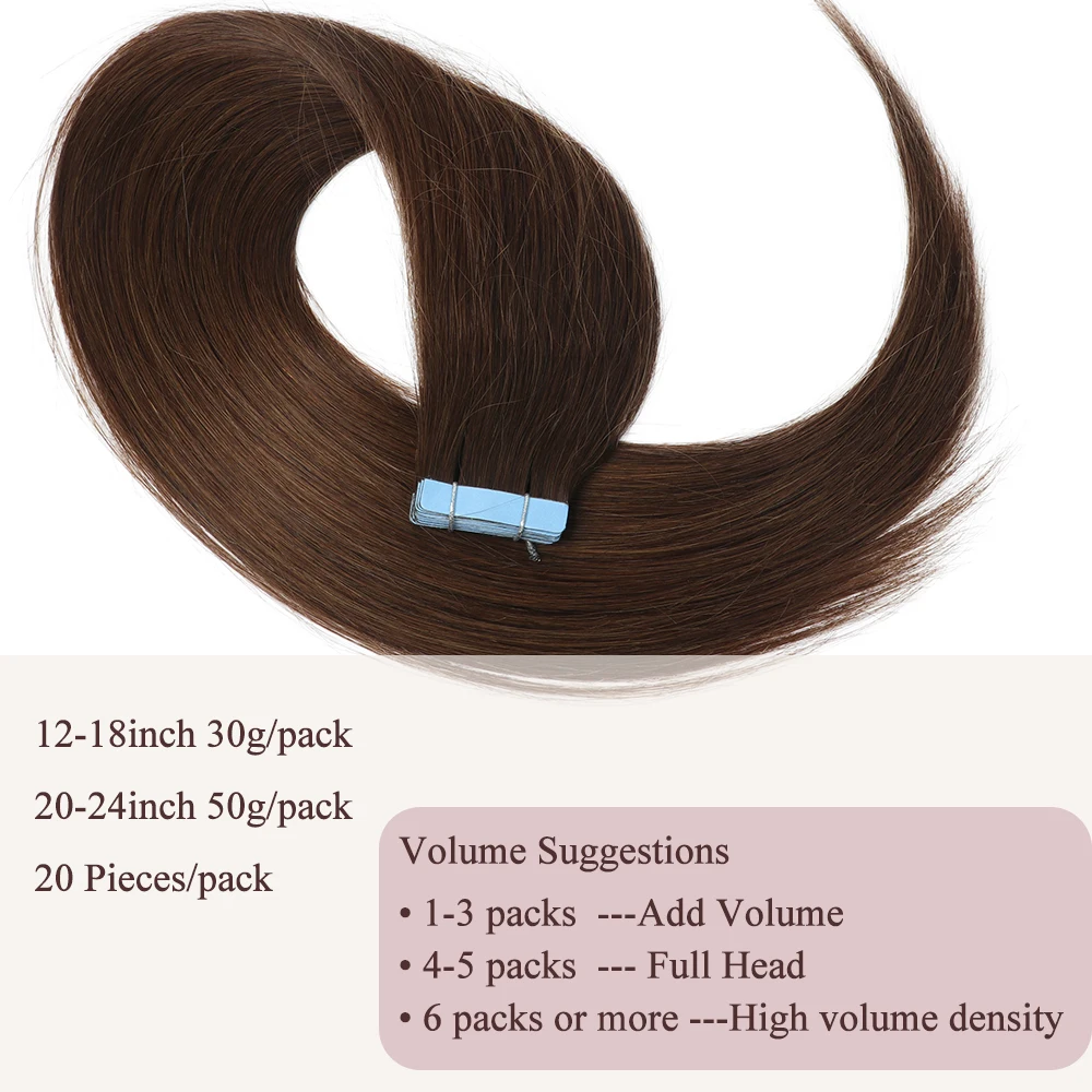 MRSHAIR Seamless Tape in Extensions Human Hair Natural Tape in Hair Extensions Skin Weft PU Tape On Hair 20 PCS 12"-20" 50G/Pack 3