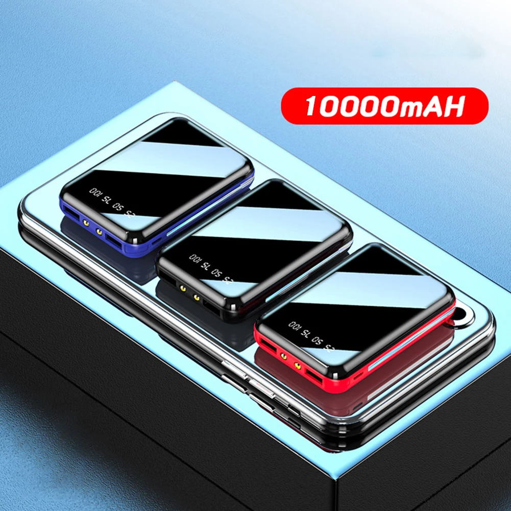 

10000mAh Portable Power Bank Mini Mobile Power Supply With LED Torch Digital Display Mirror Surface For Outdoor Travel Camping