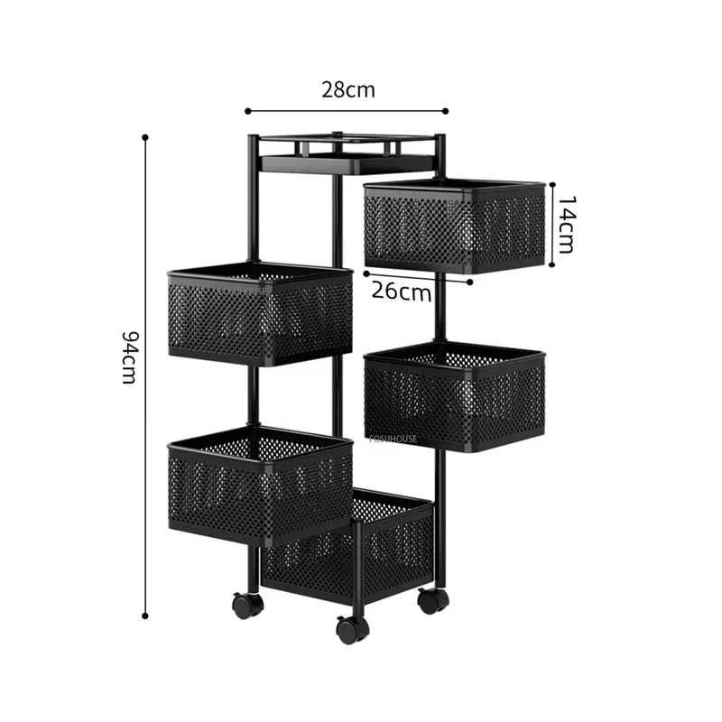 Modern Multi-functional Fruit Vegetable Organizer Cart With Wheels Kitchen Storage Basket Kitchen Cart Rotating Trolleys