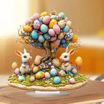 Easter 2D Flat Decoration Acrylic Statue egg bunny Easter Decor for Desk Spring Easter Stand Figure Indoor Home Decoration 1