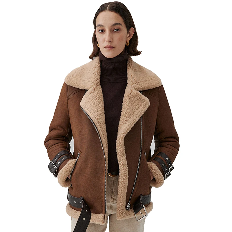 

Women's Winter Jackets Genuine Sheepskin Leather Coats Real Double-faced Fur Leather Outdoor Female Loose Clothes Black Coffee
