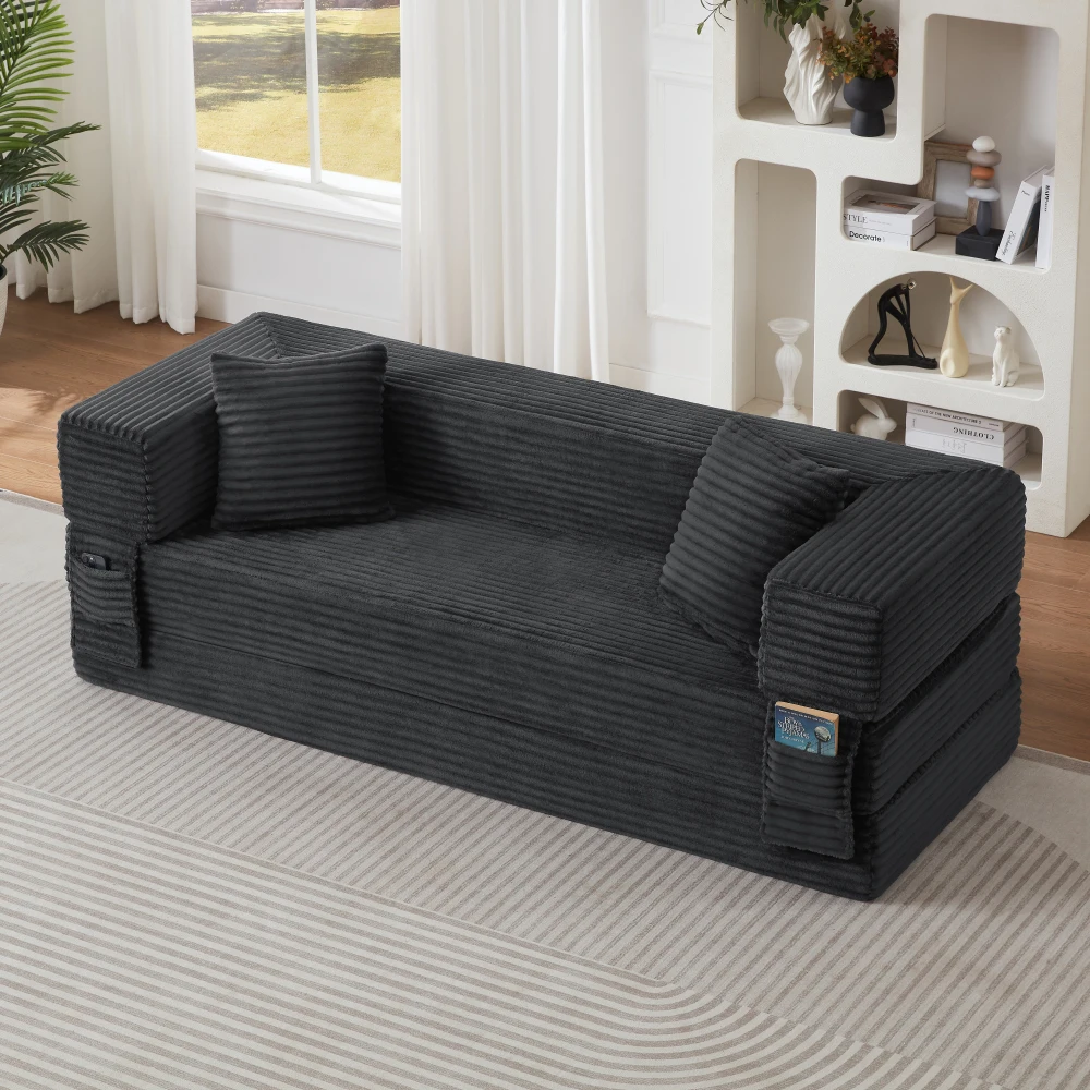 Modernes Cord-Sofa im modischen Look, zweilagiges, einzigartiges Design, umwandelbar in ein Bett, ideal für Apartments und große Räume. – Detail 14