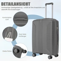 Ensemble de bagages légers en PP 3 pièces (valises rigides à roulettes 20"/24"/28"), avec serrure à combinaison intégrée, poignées latérales, crochets de suspension et pieds de protection 5