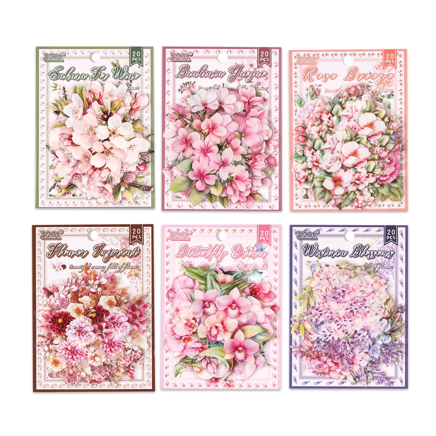 Romantic Pink Floral Decal Set - 20 Elegant Stickers for Journaling & Scrapbooking