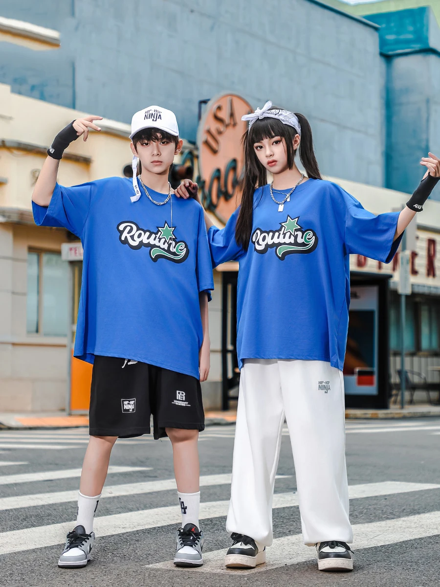 

Kids Clothing Loose T-Shirts Hiphop Pants Suit Steetwear Boys Jazz Modern Dance Costumes Girls Hip Hop Stage Clothes DQS16080