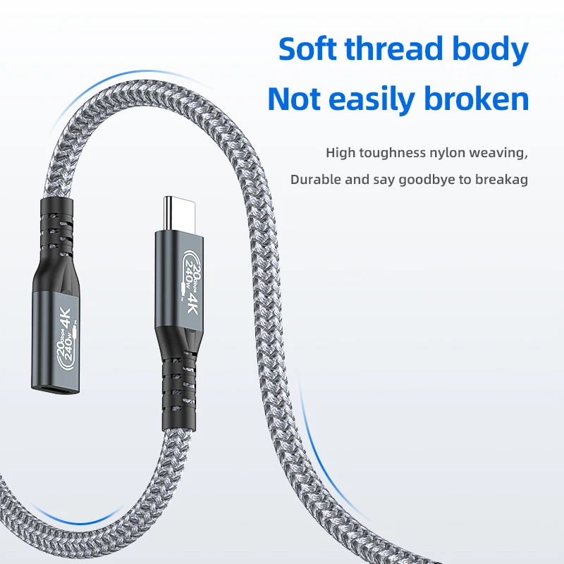 USB 유형 C 연장 케이블 3.2 USB-C-유형-C 암 연장기 PD240W Thunderbolt 3 MacBook Nintendo Switch용 충전 데이터 코드