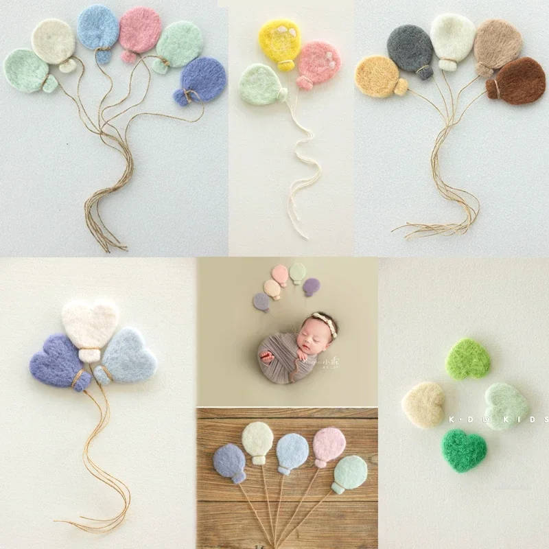 Baby Photography Props Infant Colorful Wool Felt Balloon Prop Handmade Heart DIY Decorations Newborn Photo Shooting Accessories 1