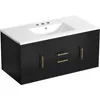36 Inch Floating Bathroom Vanity with Three Holes Sink, Wall Mounted Cabinet with 2 Storge Cainets Undermount Ceramic Basin 6