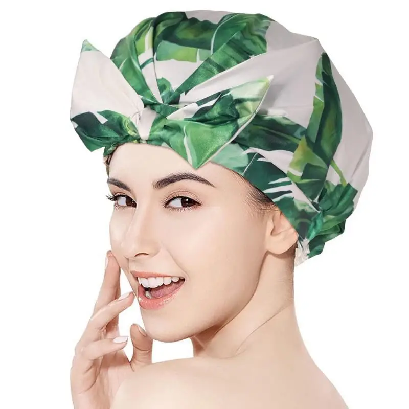 Bow-knot Shower Caps Women Cute Waterproof Bath Hats Face Washing Make-up Moisture Proof Double Layer Head Cover Hair Bonnet New 3
