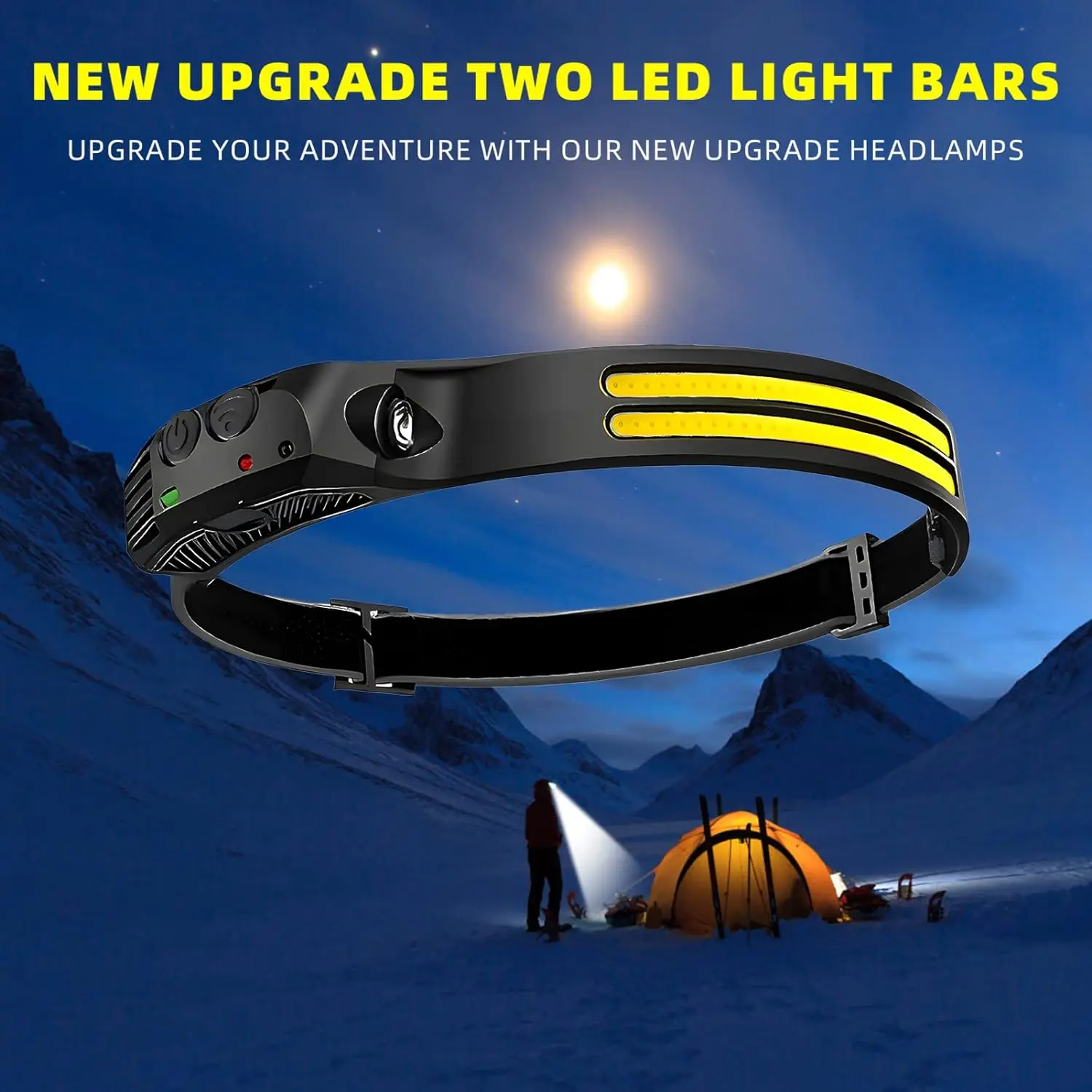 2PCS LED Headlamp Rechargeable 230&deg; COB Super Bright Head Lights for Forehead Hard hat Light for Adults USB C Headband Flash