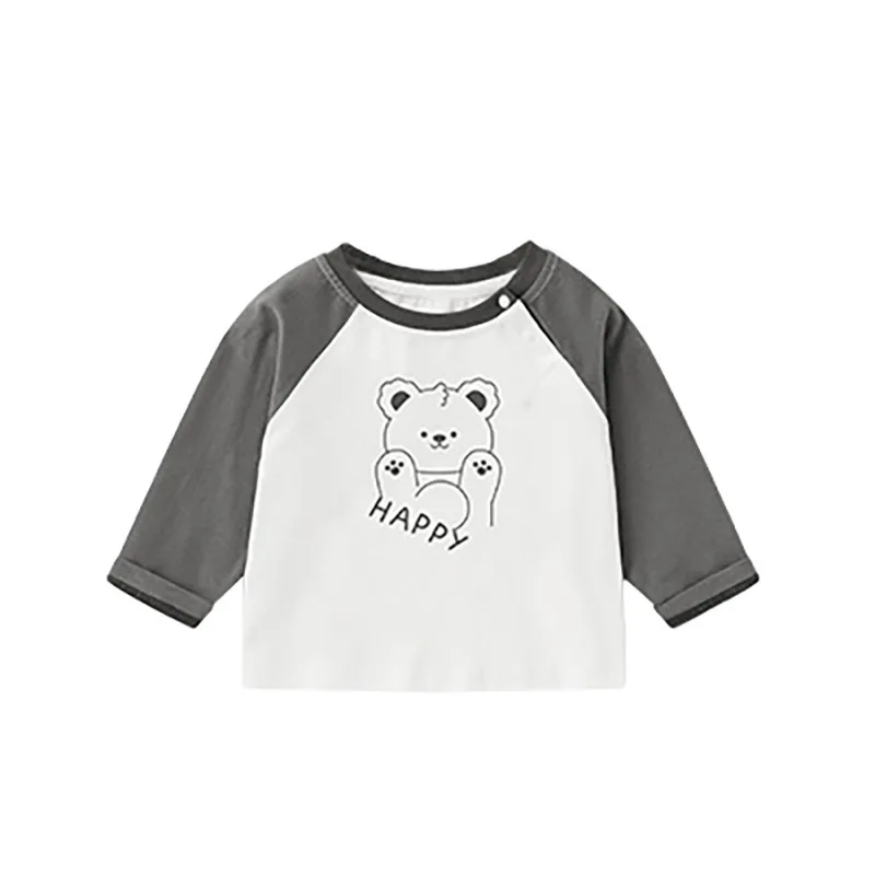Spring Autumn Baby Boys Long Sleeves Cotton Bear Print Toddler Boy Tees Loose Raglan Spliced Sleeve Round Collar Kid Boy T-shirt