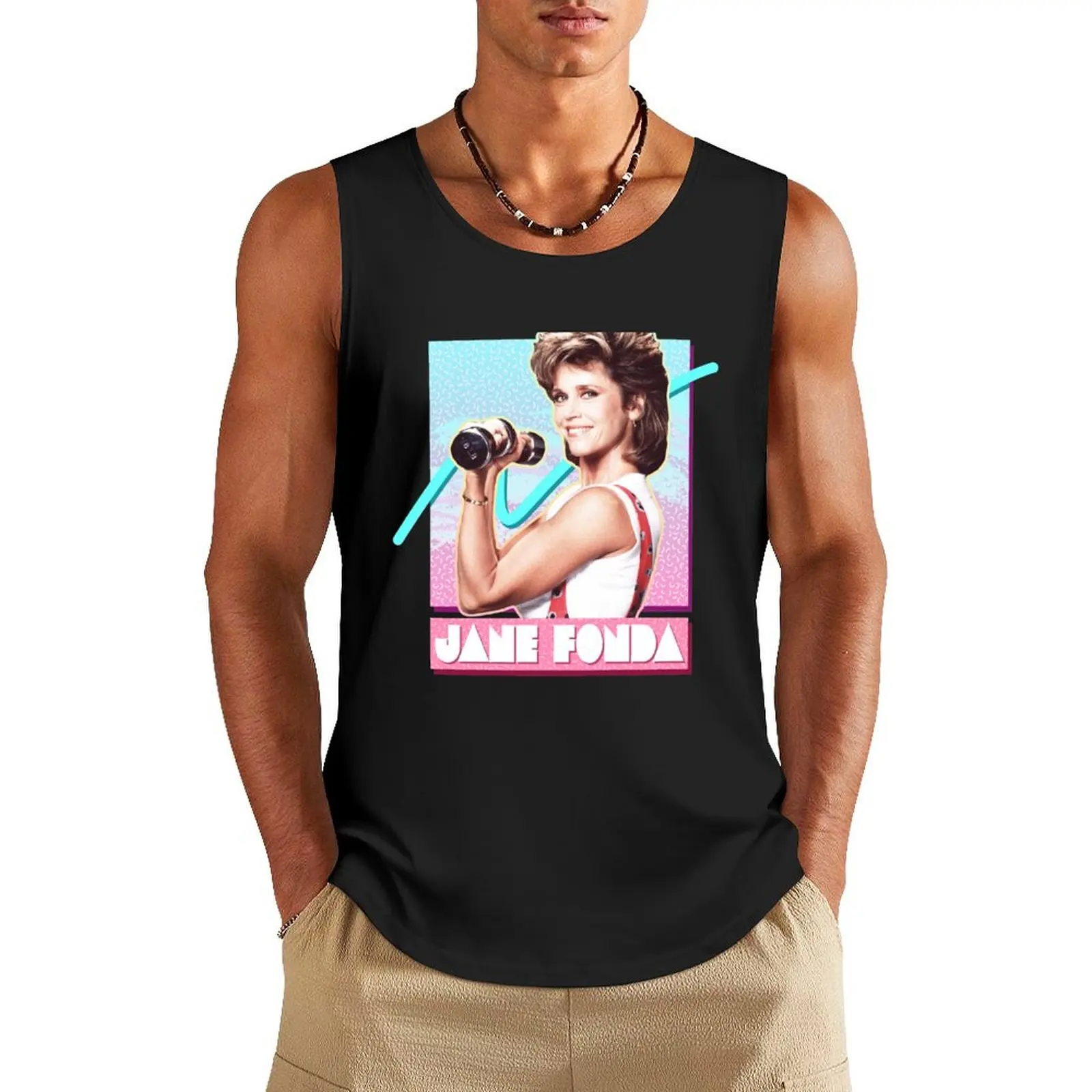 

Jane Fonda // Fitness 80s Tank Top sleeveless vest men sports clothes for men men gym Men's clothes luxury style
