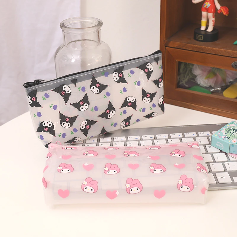 

MINISO Sanrio Pencil Case Kuromi My Melody Cartoon Waterproof Makeup Organizer Case Toiletry Bags Translucent Frosted Pencil Bag