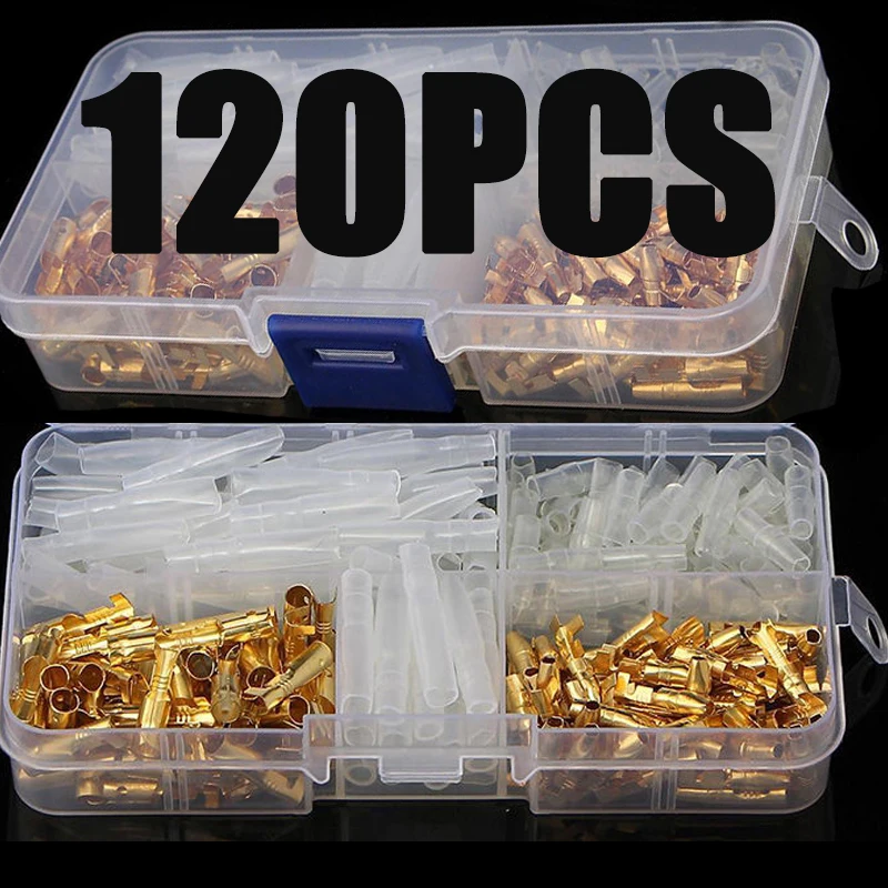 120pcs/lot 3.5mm Brass Bullet Connectors Plug Crimp Female Spade