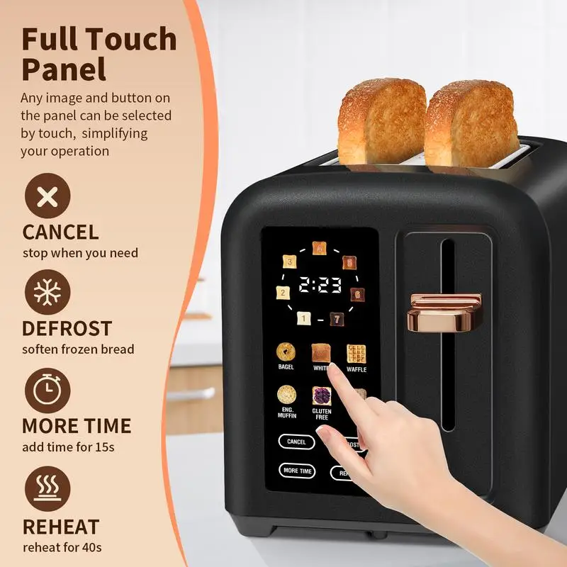 Toaster 2 Slice, Stainless Toaster LCD Display&Touch Button, 50% Faster Heating Speed, 1.4'' Wide Slots