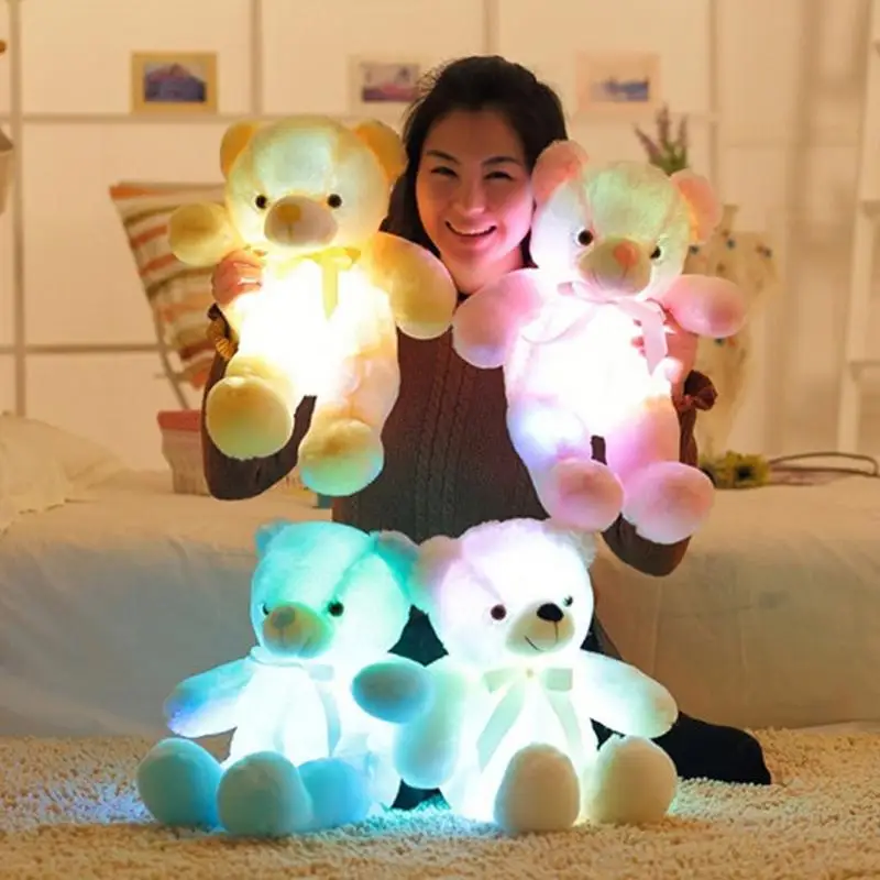 LED Teddyy Bear Stuffed Animals Toy Creative Light Up Bear Plush Toy Luminous Glitter Teddyy Plush Doll Toy Gifts For Friend Kid