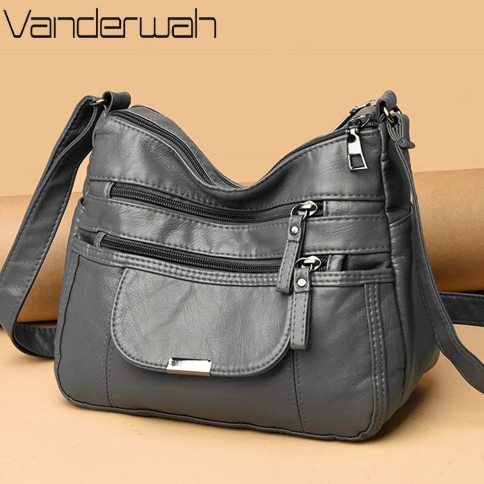 

Vintage Leather Woman Bags Luxury Ladies Shoulder Crossbody Bag Female Small Designer Bag Multi-Pocket Messenger Handbags Purses