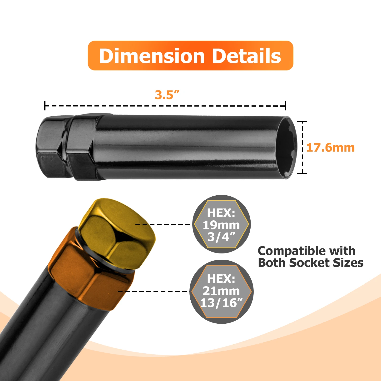 Black Socket Key Tool for 6 Spline Tuner Lug Nuts Wheel Lock Tool 12×1.