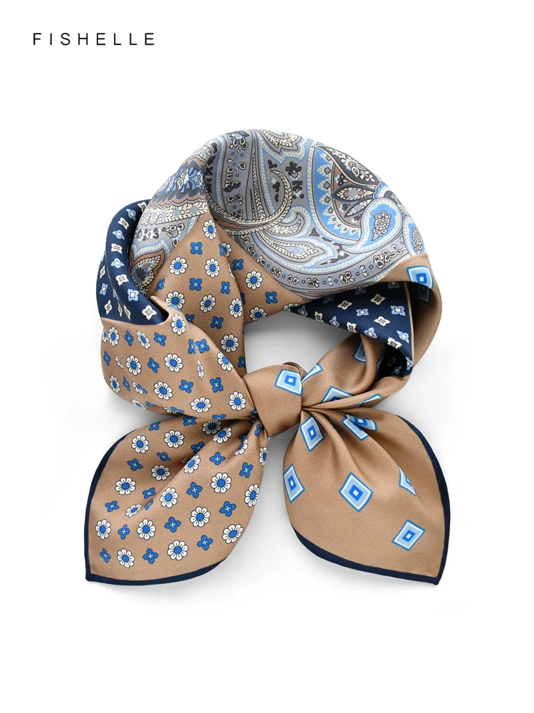 Neuer kamel farbener Patchwork natur seide kleiner quadratischer Schal für Damen Frühling Herbst Herren Hijab Damen Schals Luxus geschenke