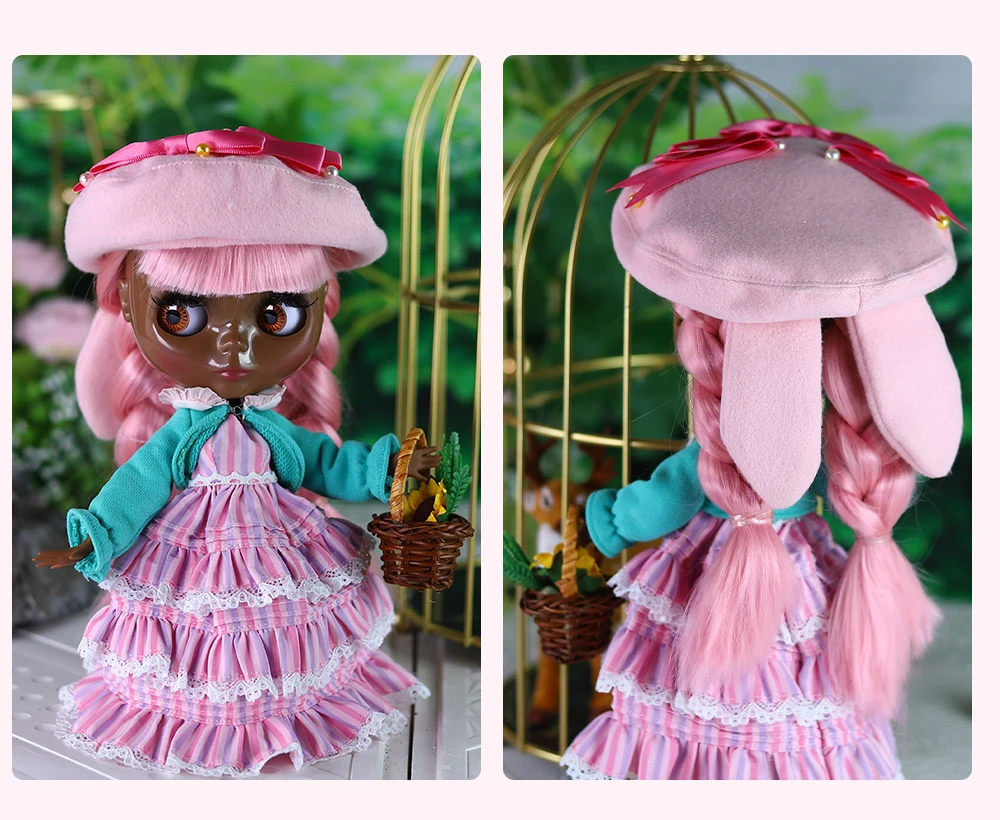 Gracie – Premium Custom Neo Blythe Doll with Pink Hair, Black Skin & Shiny Cute Face 6