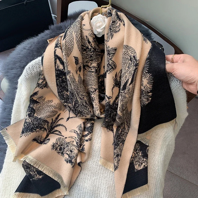 

Women Winter Scarf Design Print Cashmere Female Scarves Warm Stoles Pashmina Shawls And Wraps Thick Blanket Echarpe