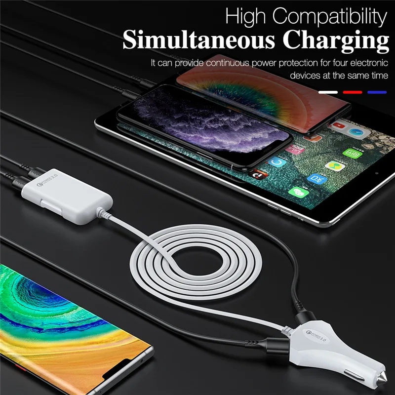 android watch charger 12A QC3. 0 Car Charger Fast Charging One Driven Four 4USB with Cable Multi Port Flash Charging Four Port Car Charging titan smart watch charger