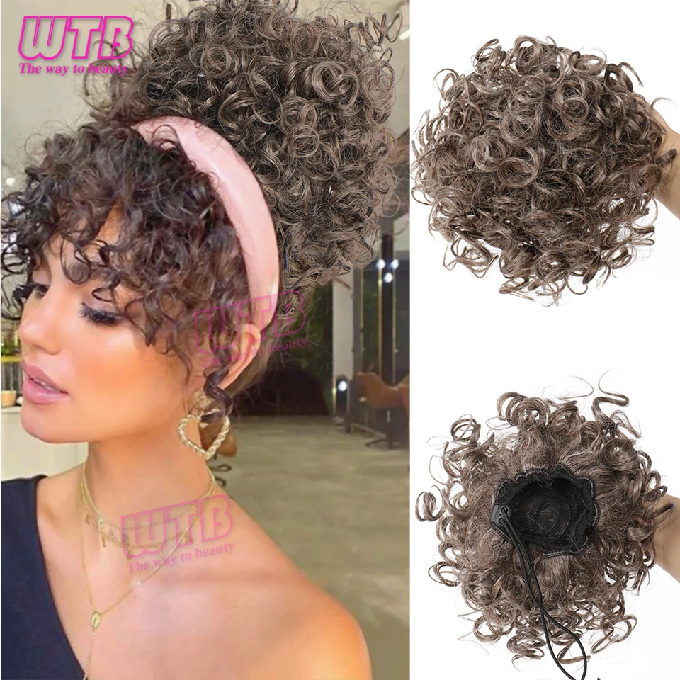 Synthetic Curly Hair Bun for Women Puff Afro Ponytail Drawstring Kinky Curly Chignon Wrap Updo Hair Extensions with Clips