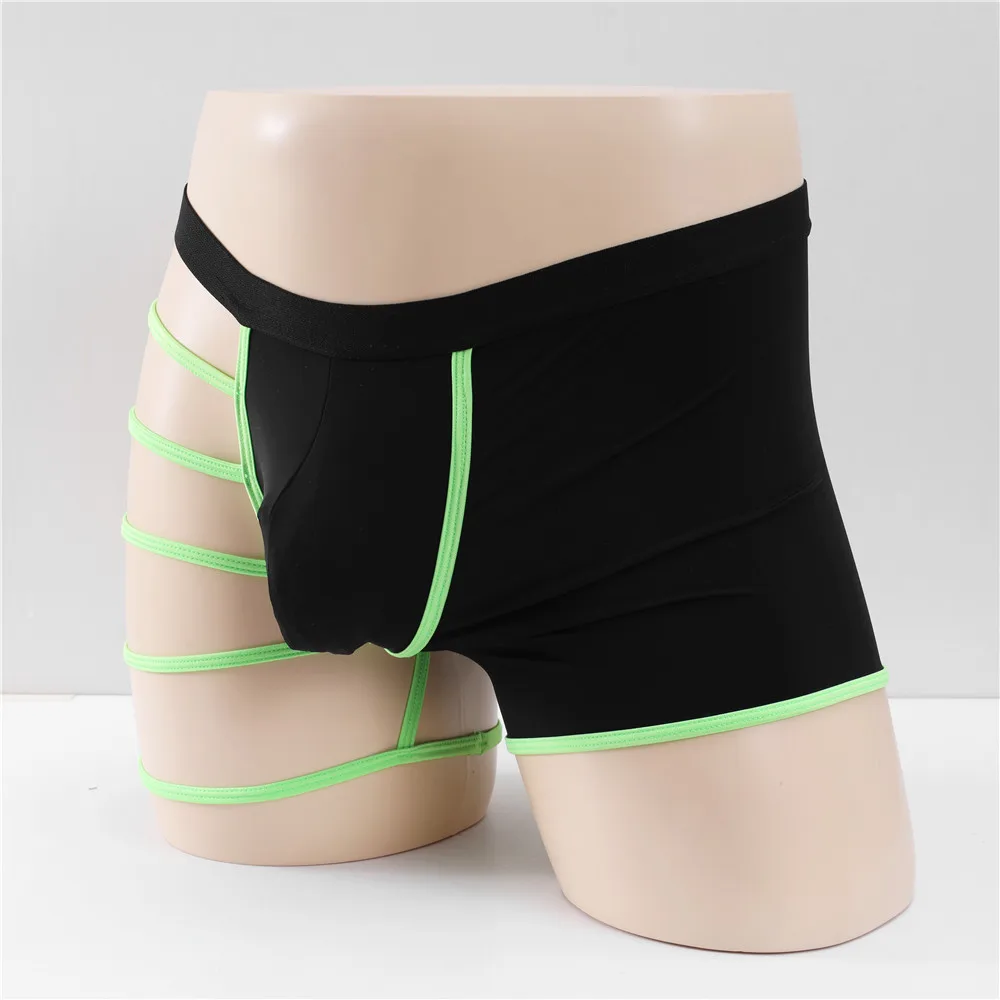 

Hollow Out Men Boxers Shorts Ice Silk Color Blocking Shorts Solid Color Panties Men Sexy under wear