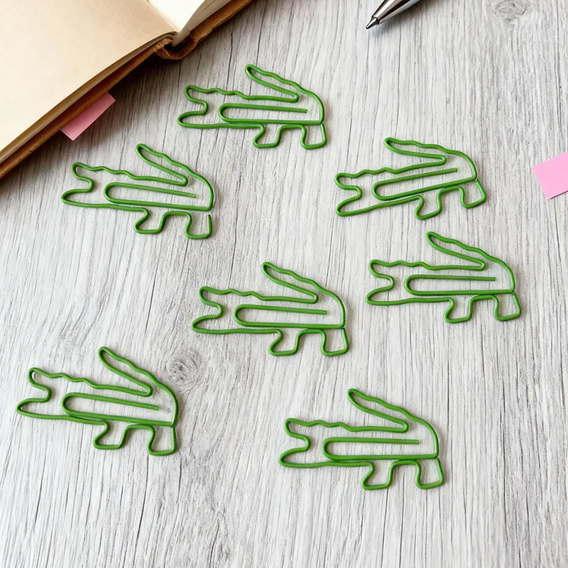 20/50개 녹색 악어 모양 종이 클립 철제 메탈 클립 북마크 사무용품 수집가 선물 문구류