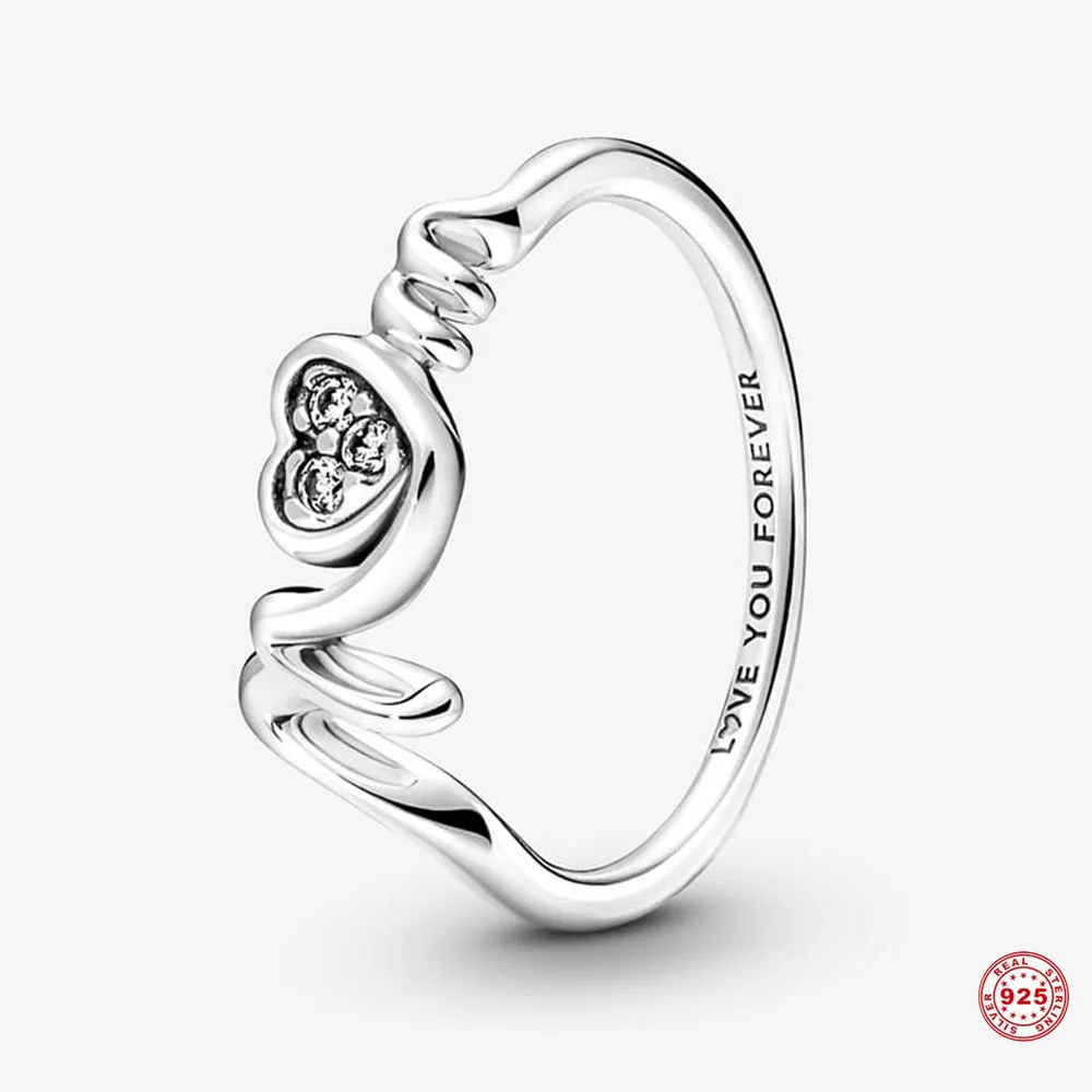 

Authentic 925 Sterling Silver Love You Forever Mom Pavé Heart Ring For Women Wedding Party Europe Fashion Luxury Jewelry Gift