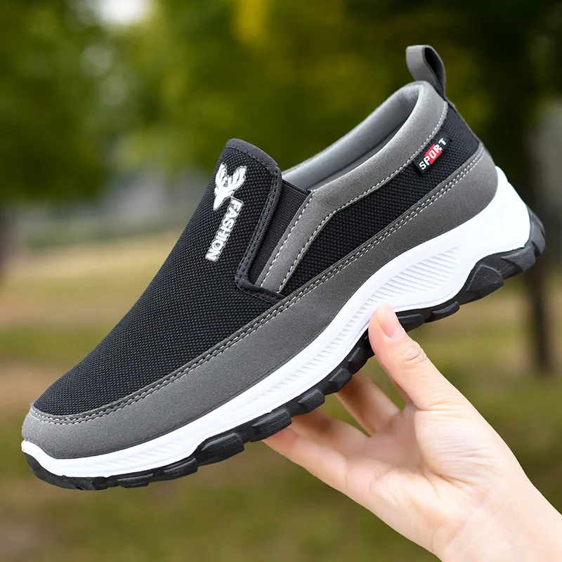 Men's sports shoes, mesh breathable, anti slip vulcanized loafers, middle-aged and elderly tennis driving and walking shoes