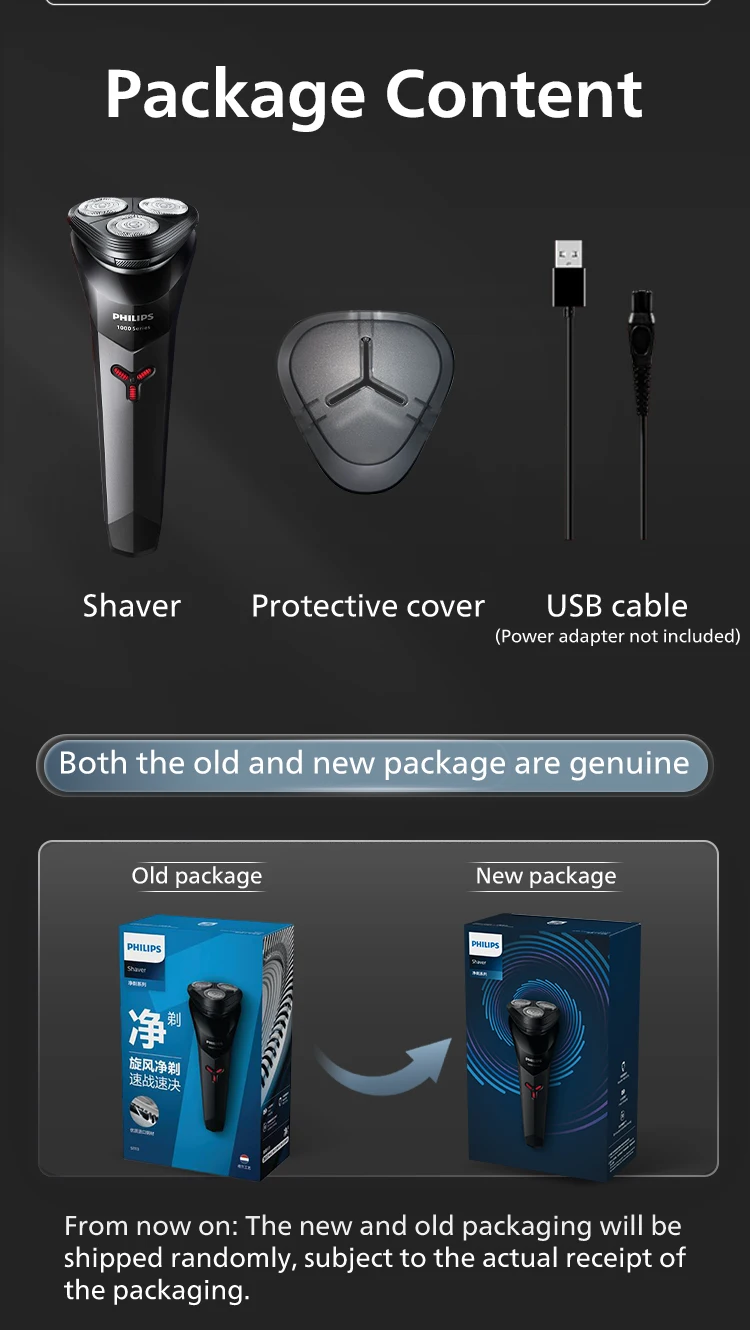 Philips S1113 Electric Shaver - USB Rechargeable Stainless Steel Razor with PowerCut Blades