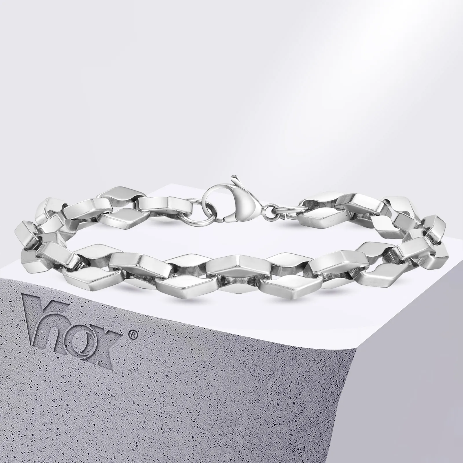 Vnox einfache Raute Glieder kette Armbänder für Männer Frauen, ineinandergreifende Rauten knöpfe Armband, nie verblassen Stahl geometrischen Schmuck