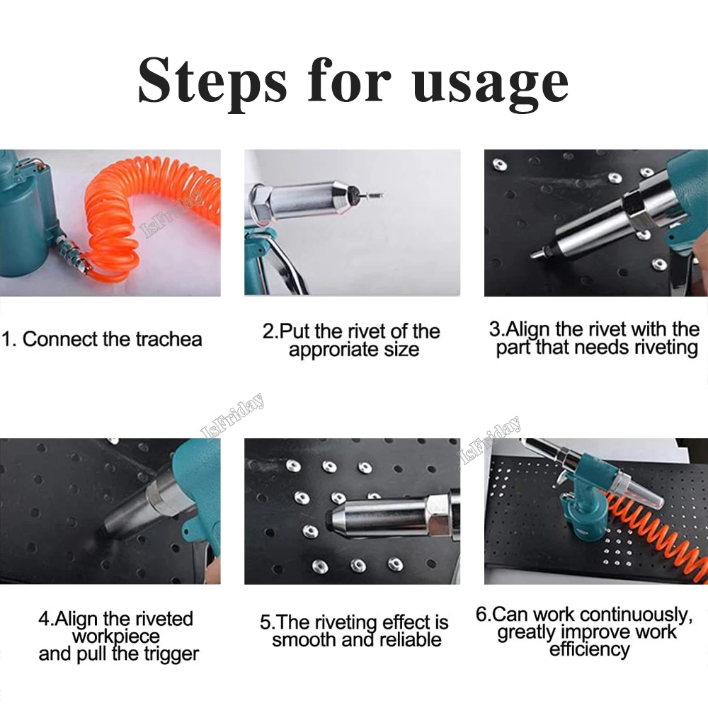 Pneumatic Tool Three-jaw Air Riveter Heavy Duty Pneumatic Riveting Gun-2.4/3.2/4.0/4.8 Capacity Industrial Nail Riveting Tool