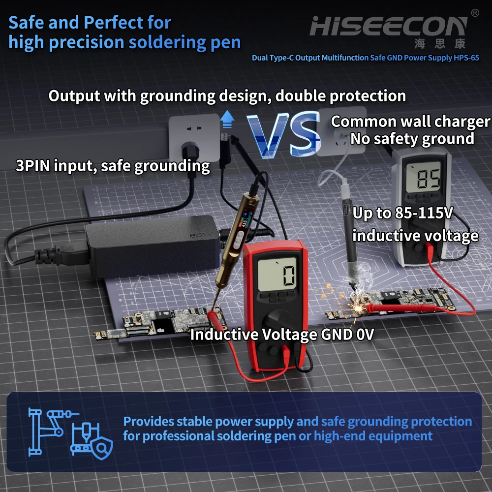 HISEECON H1 C210 Soldering Iron Station Adjustable Temperature PD 100W DC 24V 60-550℃ ESD Protection Logo Customized Repair Tool