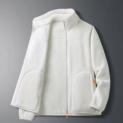 Autumn Winter Men's Solid Zipper Pocket Flocking Panel Long Sleeve Vacation Cardigan Jackets Coats Loose Fashion Casual Tops
