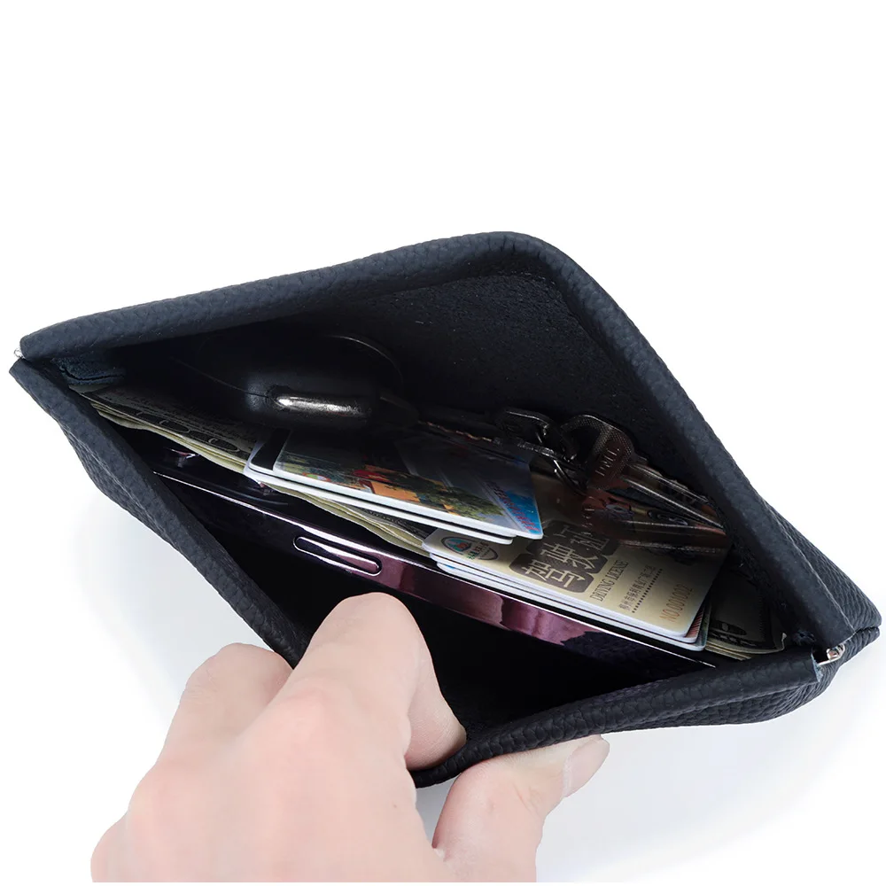 Pure Top Layer Cowhide Ultra-thin Women's Wallet New Simple Long Wallets Automatic Closure Makeup Lipstick Storage Bag 4