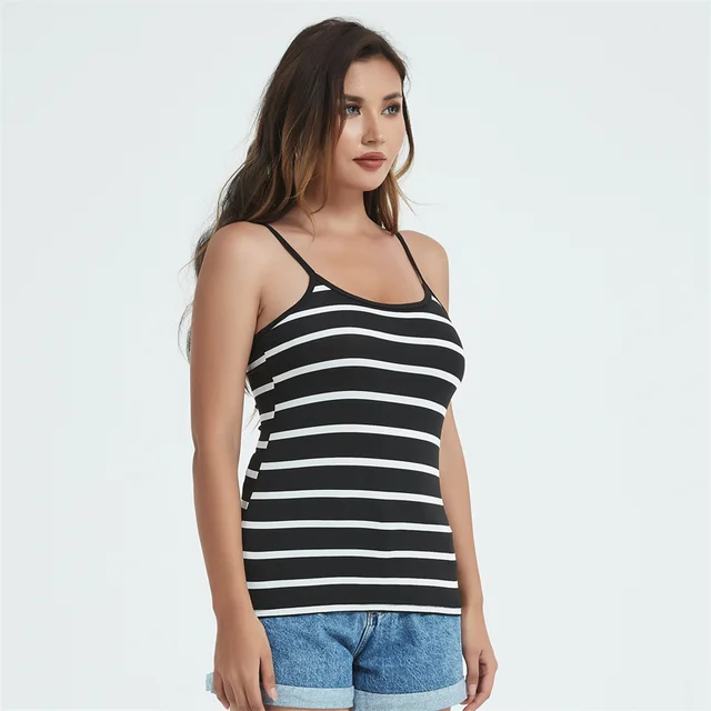 Women Summer Tanks Camis vest Fashion Casual Sleeveless Cotton Elastic Ladies Street Striped Black Tanks Tops Tees Hotsweet B303 2