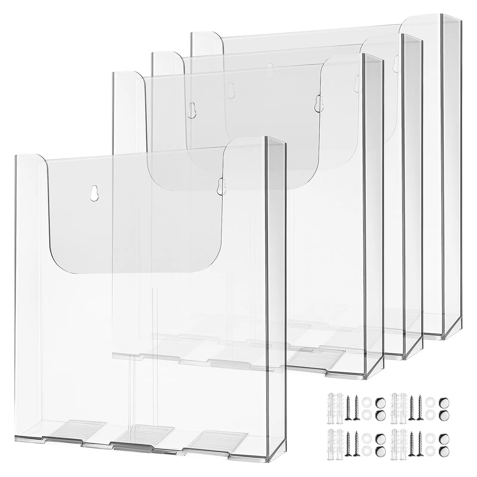 4Pcs 벽걸이형 아크릴 브로셔 홀더 사무실 학교 가정용 투명 문서 정리함 A4 디스플레이 스탠드