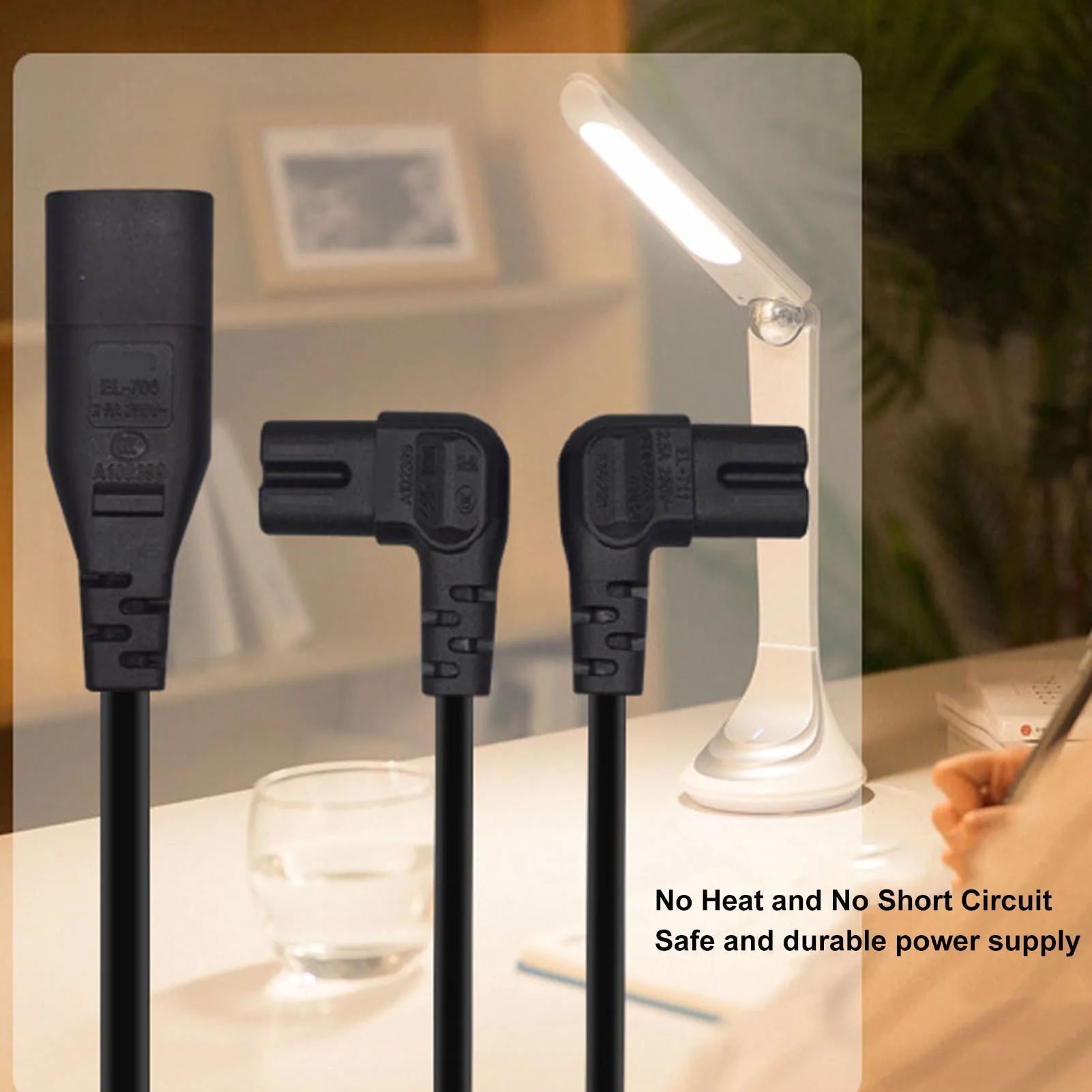 AC Power Splitter Cable Tensile Safe Waterproof 100‑250V 1 in 2 Out IEC320 C8 To Dual C7 Cord for LCD Monitor for Desk Lamp