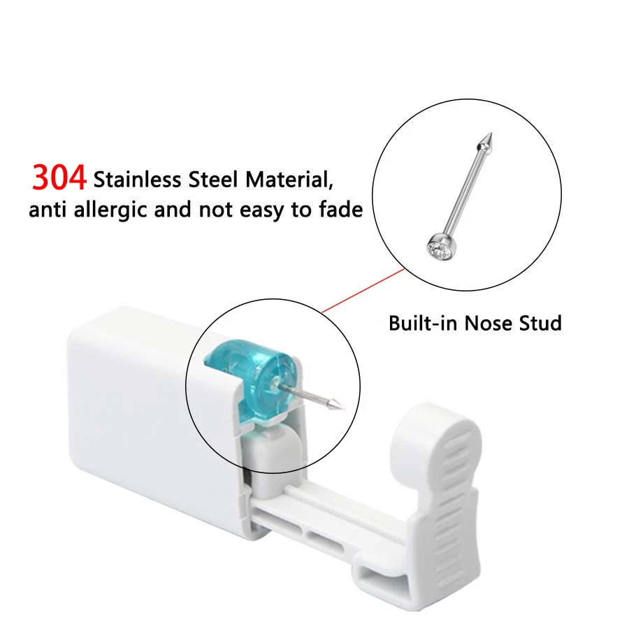 Self Hypoallergenic Nose Piercing Kit 4PCS Disposable Nose Piercing Gun with Built-in Studs