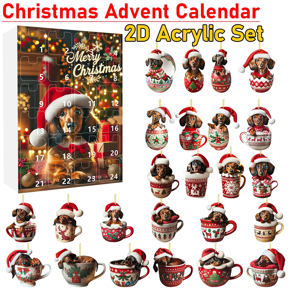 Dachshunds 24 Days Christmas Countdown Calendar With Dachshunds Figure Ornament Xmas Advent Calendar Xmas Gifts for Dog Lover
